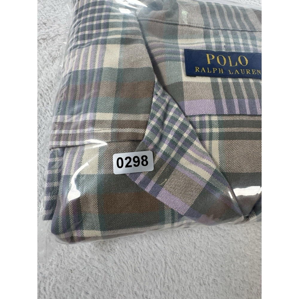 Polo Ralph Lauren XL Tall Plaid Camp Shirt Purple Green Short Sleeve - Picture 7 of 7